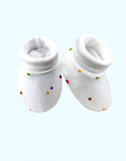 New Born Baby Mitten And Booties Set In Multicolor And Multiprint With Pure 100% Cotton And Rib On Top For Unisex Baby Suitable For 0 to 6 Months