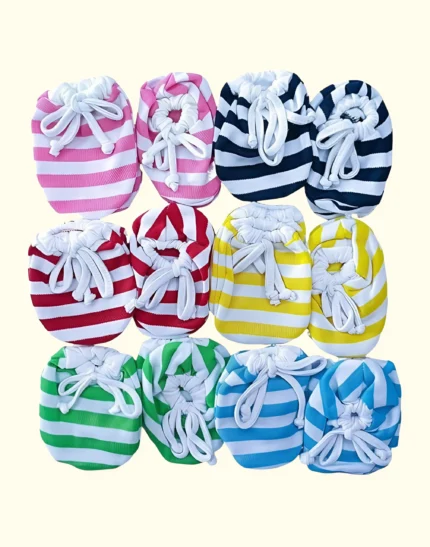 Newborn Cotton Baby Mittens and Booties Set, Striped Socks, 0-6 Months