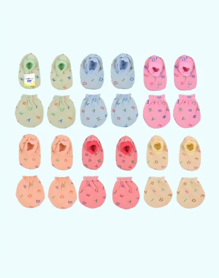 Booties Set Printed Gloves and Socks Combo (0-6 Months)