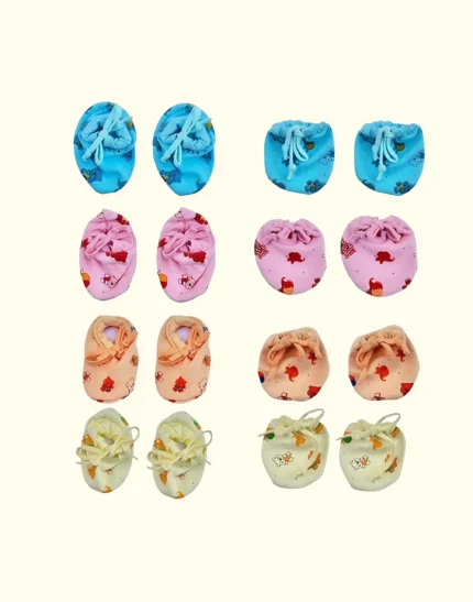 Booties Set Printed Gloves and Socks Combo (0-6 Months)