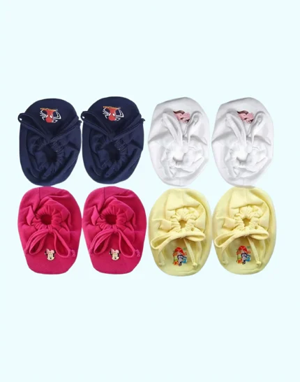 Booties Set Printed Gloves and Socks Combo (0-6 Months)