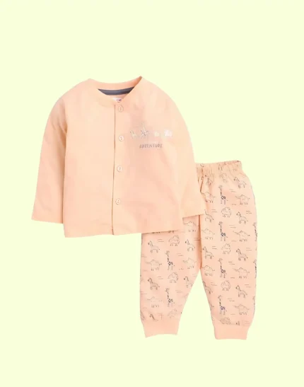 indilittle Orange Baby Boys Full Sleeves Jabla & Pyjama Set