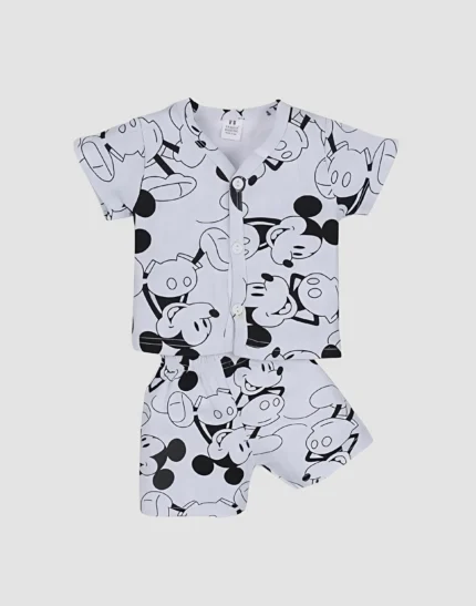 indilittle Teddy House Baby Boy Half Sleeves Grey Printed T-Shirt & Shorts