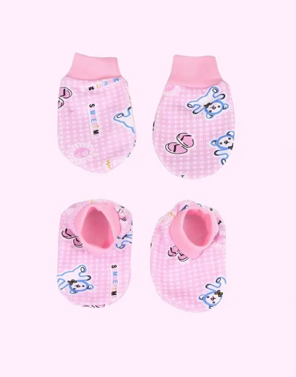 Booties Set Printed Gloves and Socks Combo (0-6 Months)