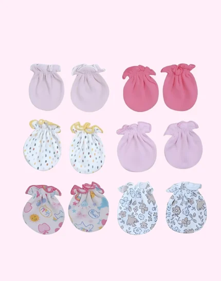 IndilittleBaby Eli Cotton Newborn Mittens (Picot Wrist) Set of 6 for Baby Boys & Girls | Soft and Cozy Infant Mittens| Unisex Mittens Newborns 0-6 Months