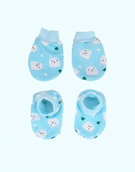 Booties Set Printed Gloves and Socks Combo (0-6 Months)