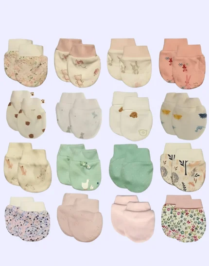 Indilittle Little Peaches Pure Cotton Baby Mittens, Elastic Band, Mittens for Newborn Baby Boy and Baby Girl
