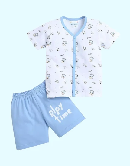 Blue & White Baby Boys Half Sleeves Jabla & Short Set