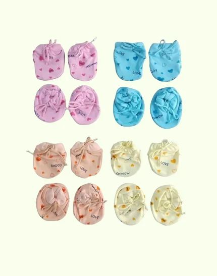 Booties Set Printed Gloves and Socks Combo (0-6 Months)