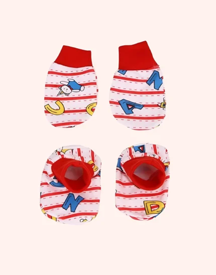 Booties Set Printed Gloves and Socks Combo (0-6 Months)