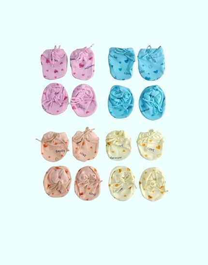 Booties Set Printed Gloves and Socks Combo (0-6 Months)