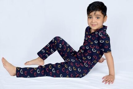 Unisex Pure Cotton Short Sleeve Kids Night Dress for Boys & Girls Nightwear/Sleepsuit/Sleepwear/Loungewear Night Suit for Boys and Girls Top and Pyjama Combo Set